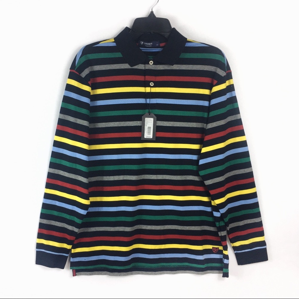 Daniel Cremieux 80’s Style Color Block Striped Long Sleeves Polo Shirt